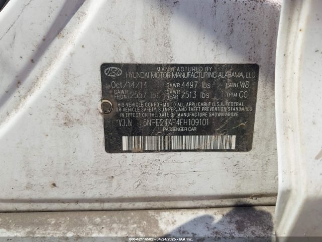 5NPE24AF4FH109101 Hyundai SONATA SE