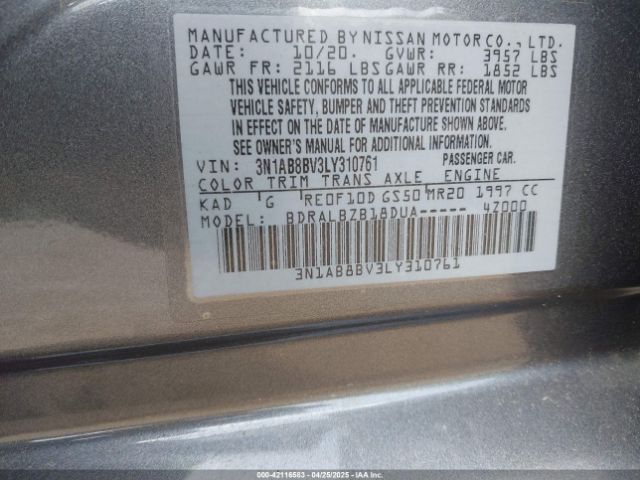 3N1AB8BV3LY310761 Nissan Sentra S Xtronic Cvt