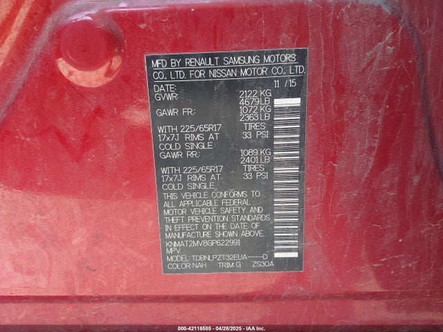 KNMAT2MV8GP622991 Nissan ROGUE S