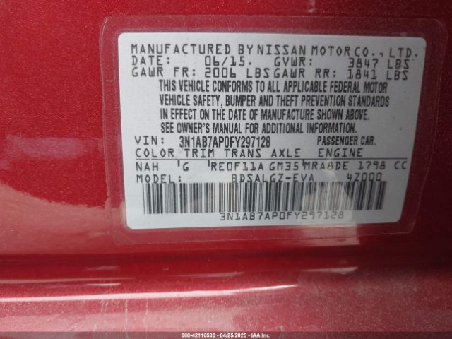 3N1AB7AP0FY297128 Nissan SENTRA SL