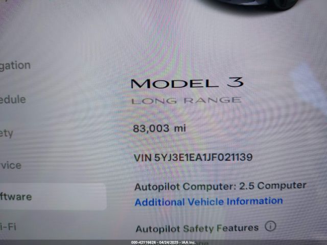 5YJ3E1EA1JF021139 Tesla Model 3 Long Range/mid Range