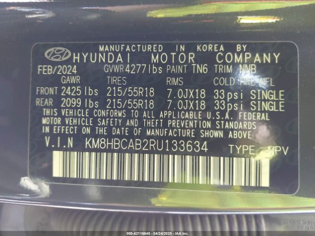 KM8HBCAB2RU133634 Hyundai Kona Sel