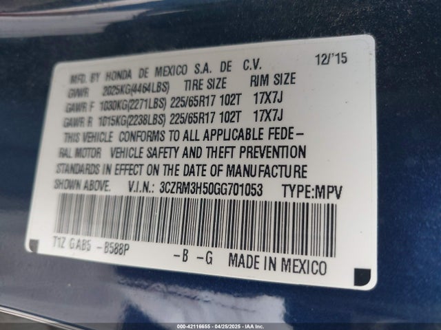 3CZRM3H50GG701053 Honda CR-V EX