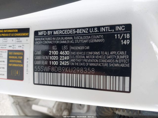 55SWF8DB9KU298358 Mercedes-Benz C 300