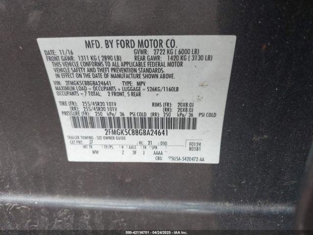 2FMGK5C88GBA24641 Ford FLEX SEL