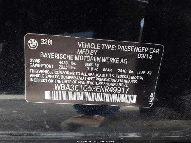 WBA3C1G53ENR49917 BMW 328I