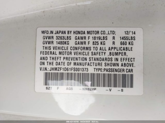 JHMZF1D61FS001373 Honda CR-Z EX