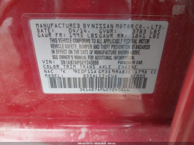 3N1AB7AP6EY240866 Nissan SENTRA S
