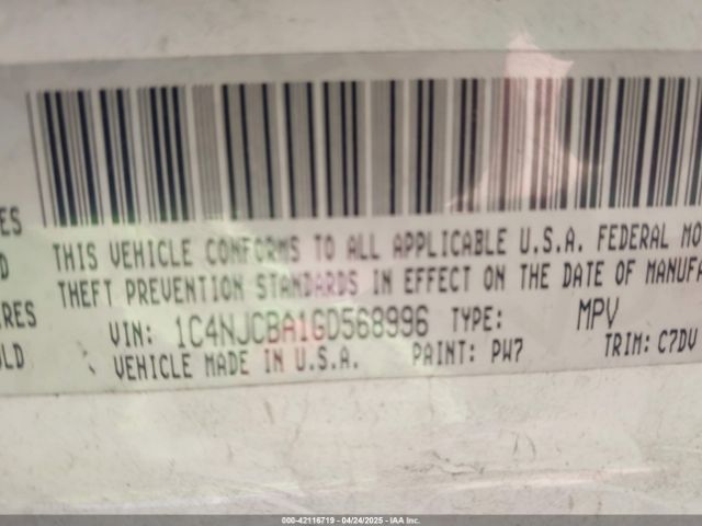 1C4NJCBA1GD568996 Jeep Compass Sport