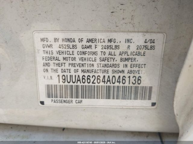 2004 ACURA TL 19UUA66264A046136 Photo 8