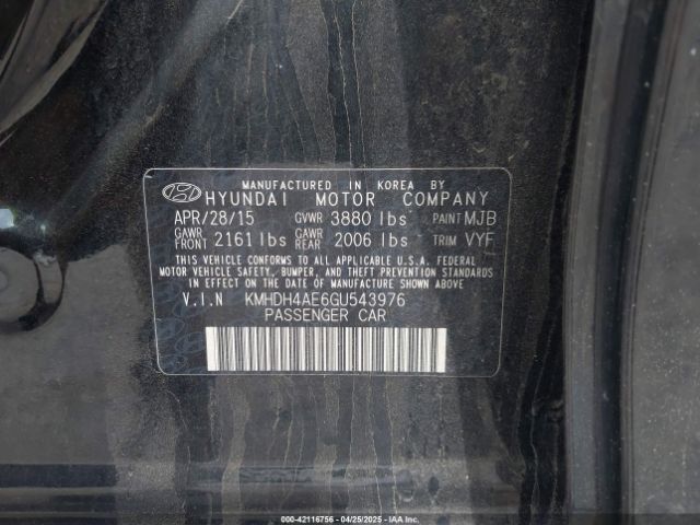 KMHDH4AE6GU543976 Hyundai ELANTRA SE