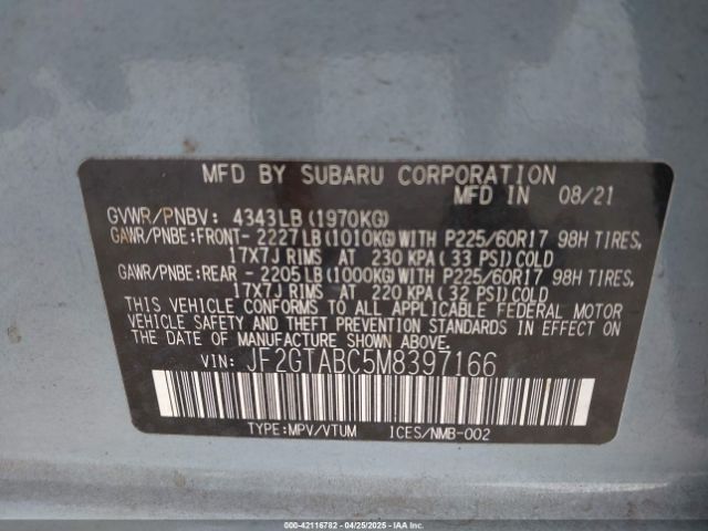 JF2GTABC5M8397166 Subaru Crosstrek