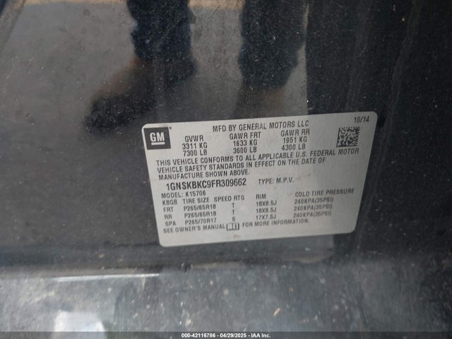 1GNSKBKC9FR309662 Chevrolet Tahoe Lt