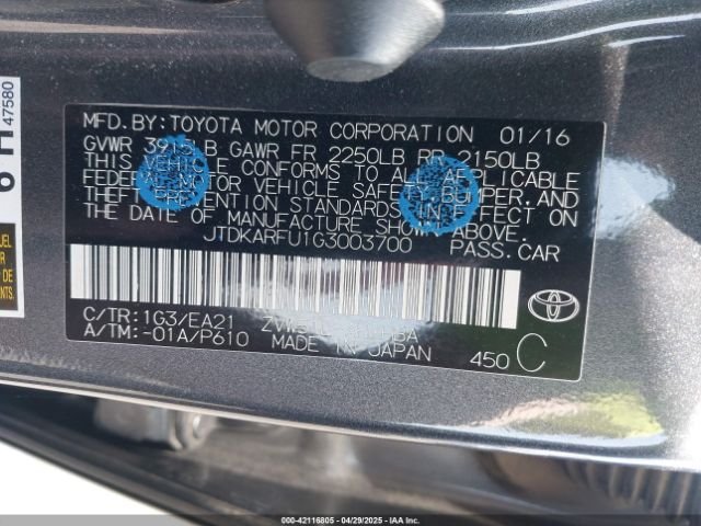 JTDKARFU1G3003700 Toyota Prius Four Touring