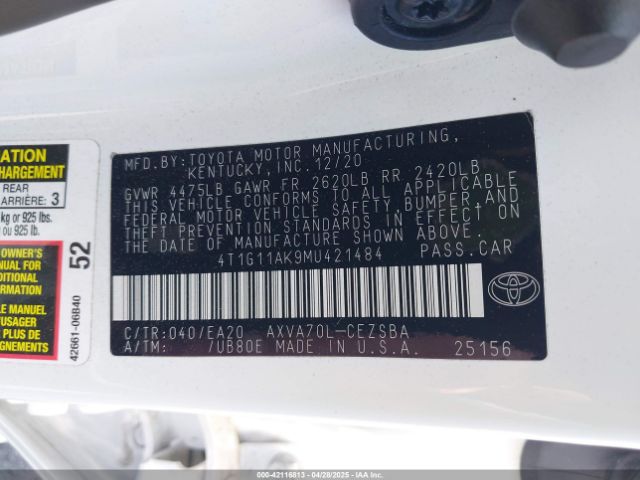 4T1G11AK9MU421484 Toyota CAMRY SE