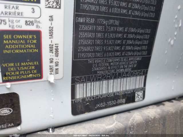 SALWR2RV1JA409641 Land Rover Range Rover Sport Hse
