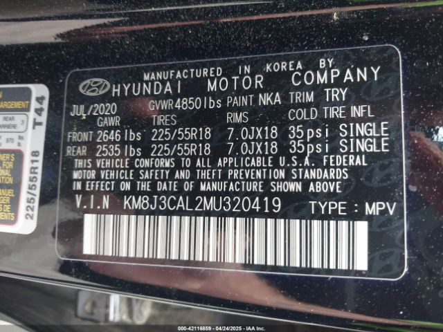 KM8J3CAL2MU320419 Hyundai Tucson Ultimate
