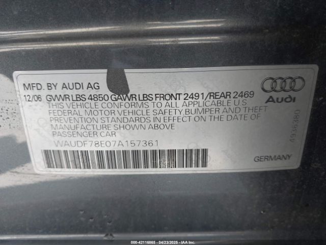 2007 AUDI A4 WAUDF78E07A157361 Photo 8