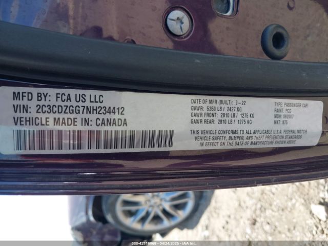 2C3CDZGG7NH234412 Dodge 2022
