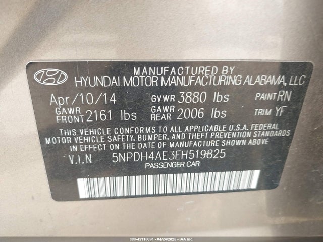 5NPDH4AE3EH519825 Hyundai ELANTRA SE