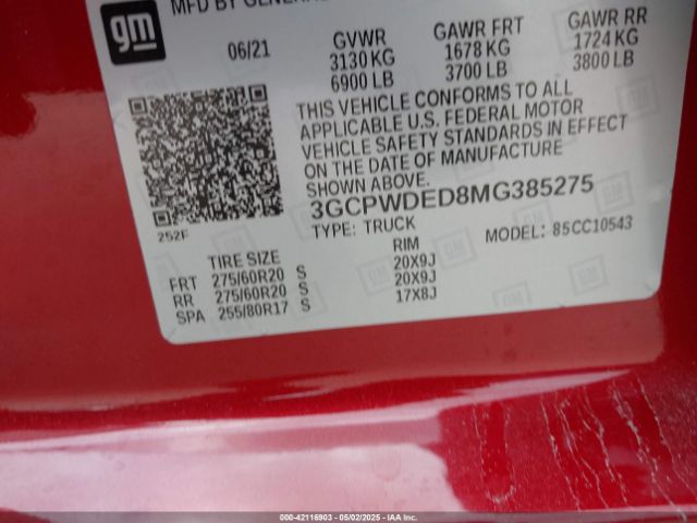 3GCPWDED8MG385275 Chevrolet Silverado 1500 2wd  Short Bed Rst