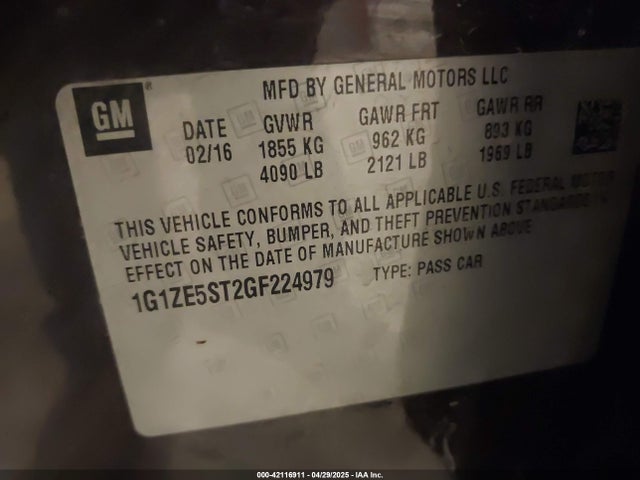 1G1ZE5ST2GF224979 Chevrolet MALIBU 1LT