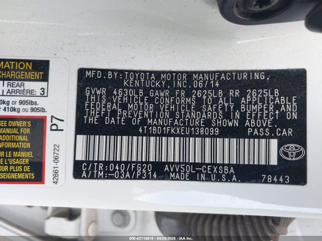 4T1BD1FKXEU138099 Toyota Camry Hybrid Se Limited Edition