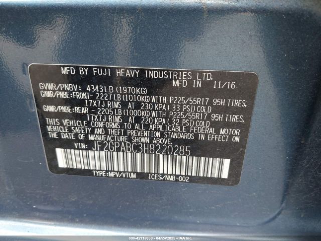 JF2GPABC3H8220285 Subaru Crosstrek 2.0i Premium