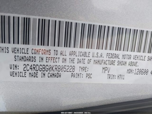 2C4RDGBG0KR805228 Dodge Grand Caravan Se