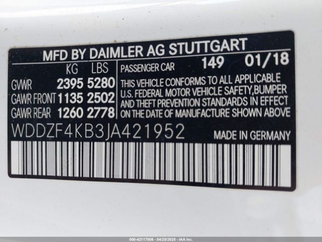 WDDZF4KB3JA421952 Mercedes-Benz E 300 4matic