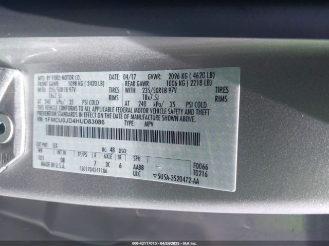 2017 FORD ESCAPE 1FMCU0JD4HUD83086 Photo 8