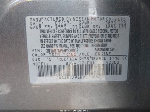 3N1AB7AP5HY370058 Nissan SENTRA SV
