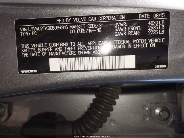 LYV402FK9GB094916 Volvo S60 Inscription T5 Drive-e Premier