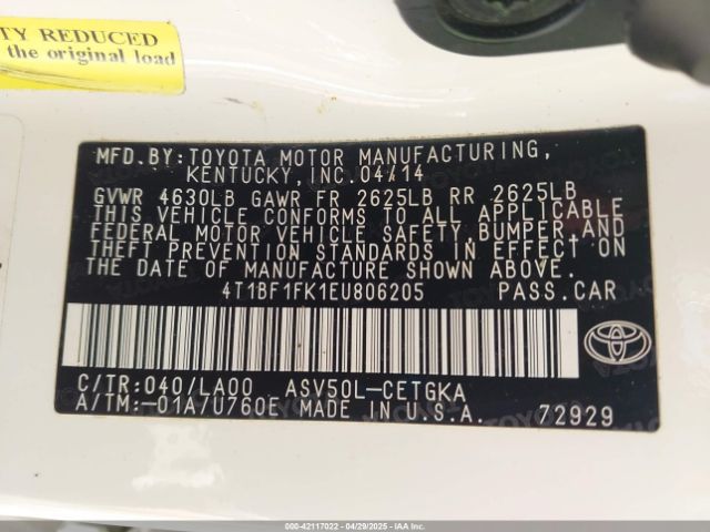 4T1BF1FK1EU806205 Toyota CAMRY XLE