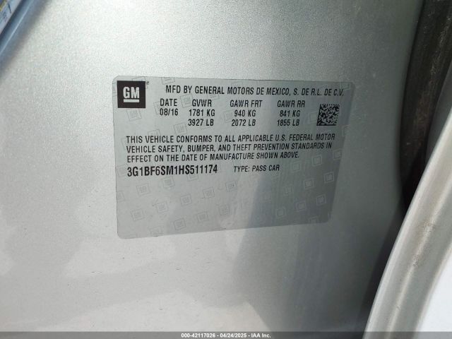 3G1BF6SM1HS511174 Chevrolet Cruze Premier Auto