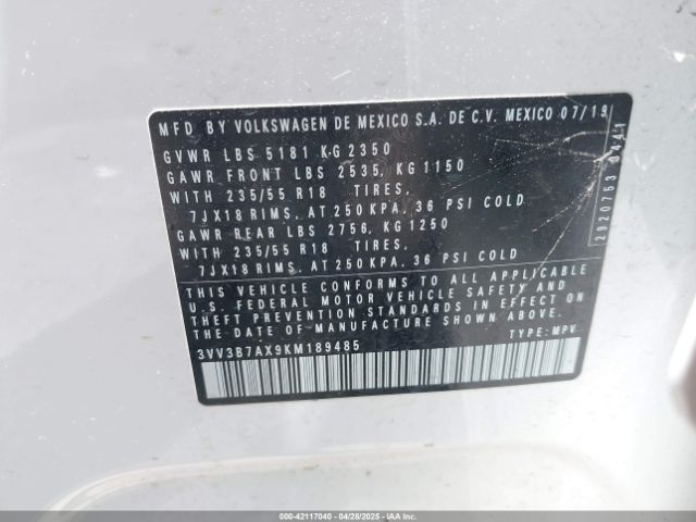 2019 VOLKSWAGEN TIGUAN 3VV3B7AX9KM189485 Photo 8