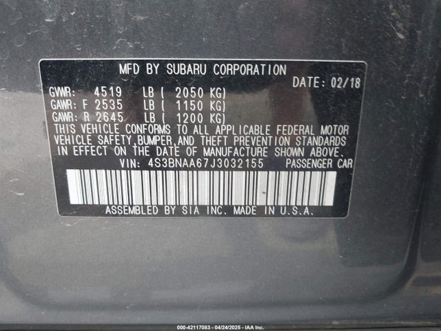 4S3BNAA67J3032155 Subaru Legacy 2.5i