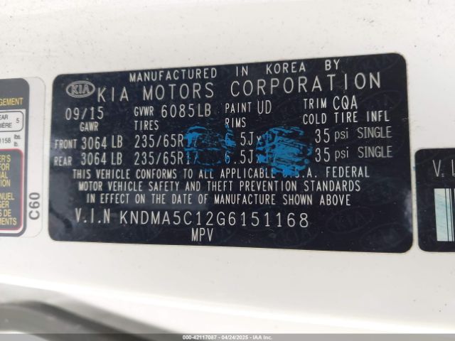 KNDMA5C12G6151168 KIA Sedona L