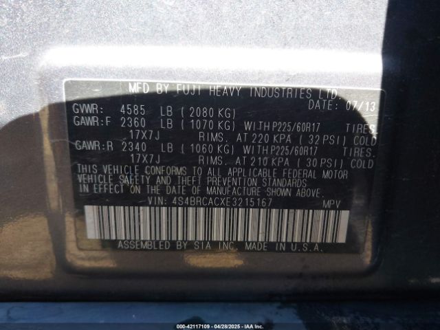 4S4BRCACXE3215167 Subaru Outback 2.5i