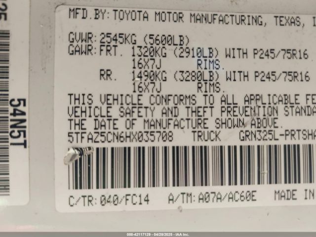 5TFAZ5CN6HX035708 Toyota Tacoma Sr5 V6