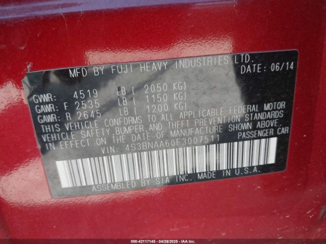 4S3BNAA60F3007511 Subaru Legacy 2.5i