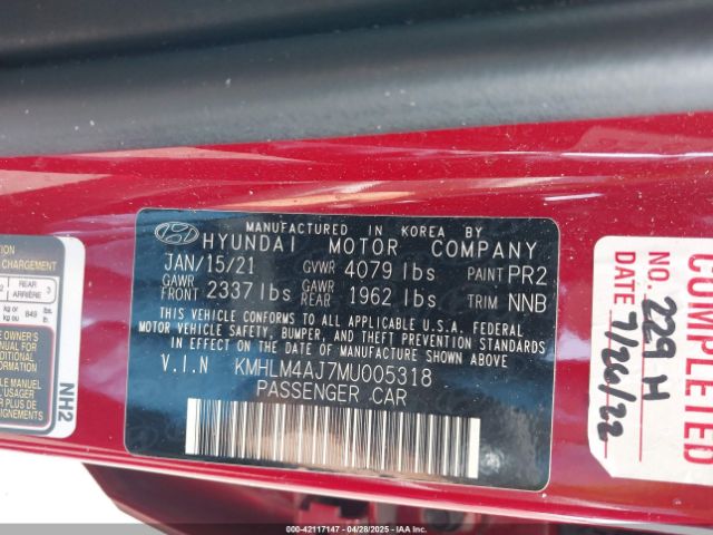 KMHLM4AJ7MU005318 Hyundai gdi kappa