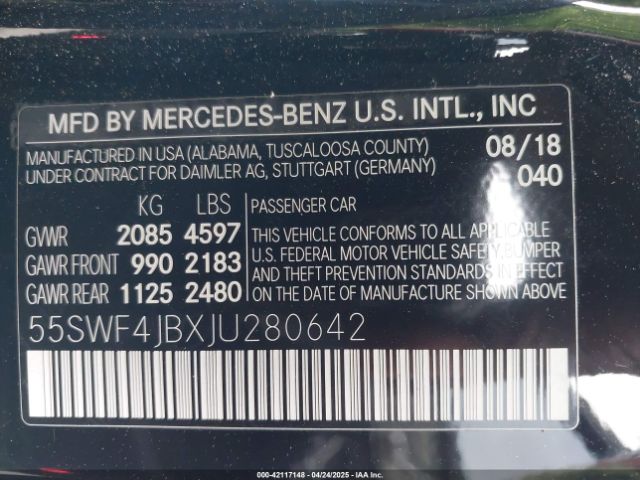 55SWF4JBXJU280642 Mercedes-Benz C 300