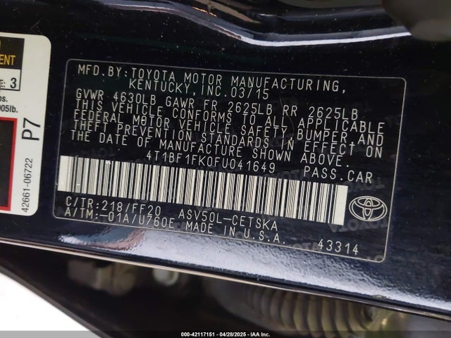 4T1BF1FK0FU041649 Toyota CAMRY SE