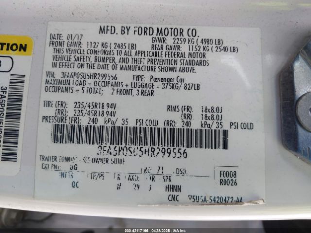 3FA6P0SU5HR299556 Ford Fusion Energi Platinum