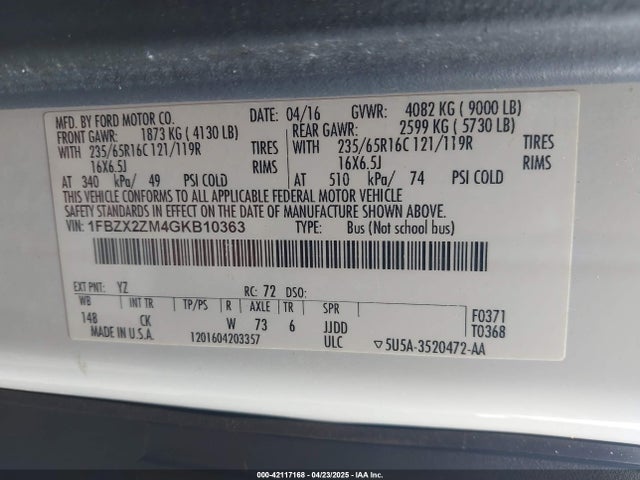1FBZX2ZM4GKB10363 Ford Transit