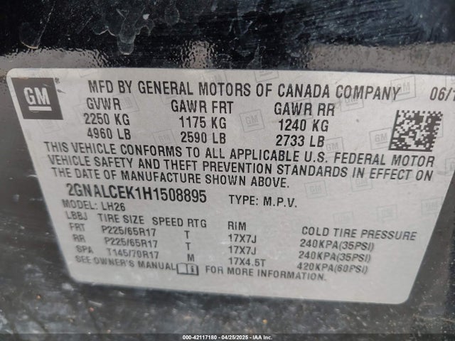 2GNALCEK1H1508895 Chevrolet lea - sidi: spark ignited direct injection, e85 max, alum