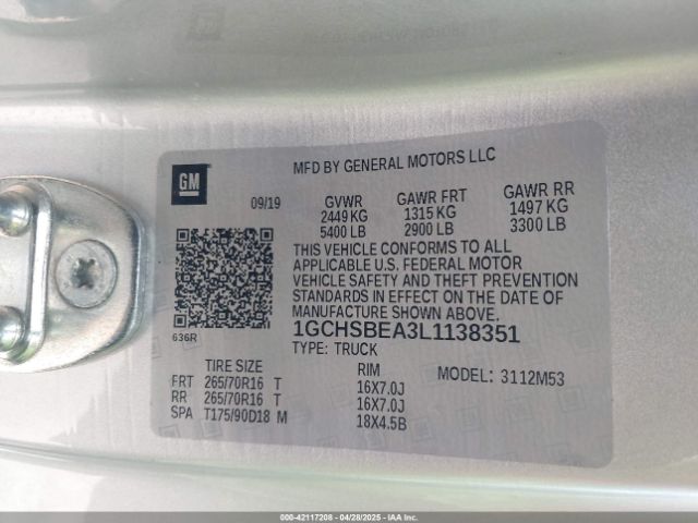 1GCHSBEA3L1138351 Chevrolet Colorado 2wd  Long Box Wt