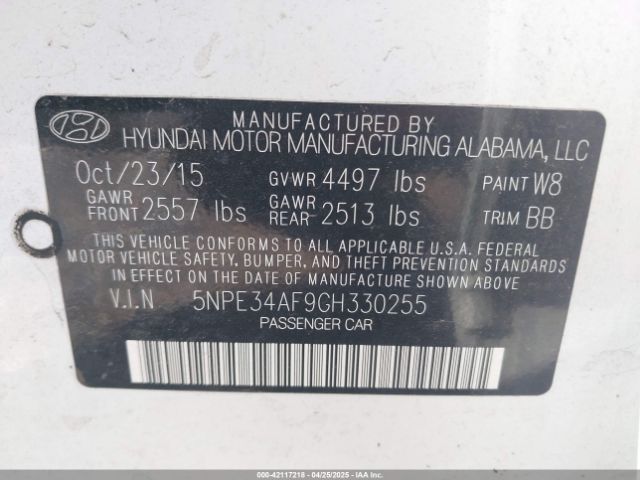 5NPE34AF9GH330255 Hyundai Sonata Sport