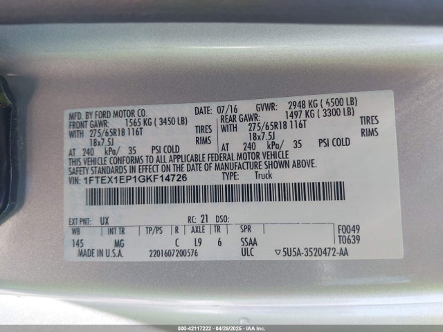 Ford F-150 Xlt 2016 1FTEX1EP1GKF14726 Image 9